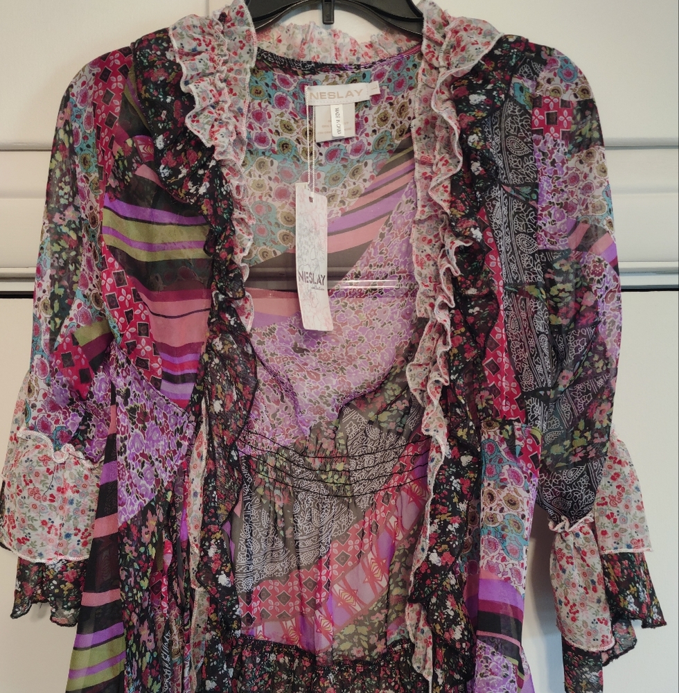 Colorful Floral Sheer Blouse
